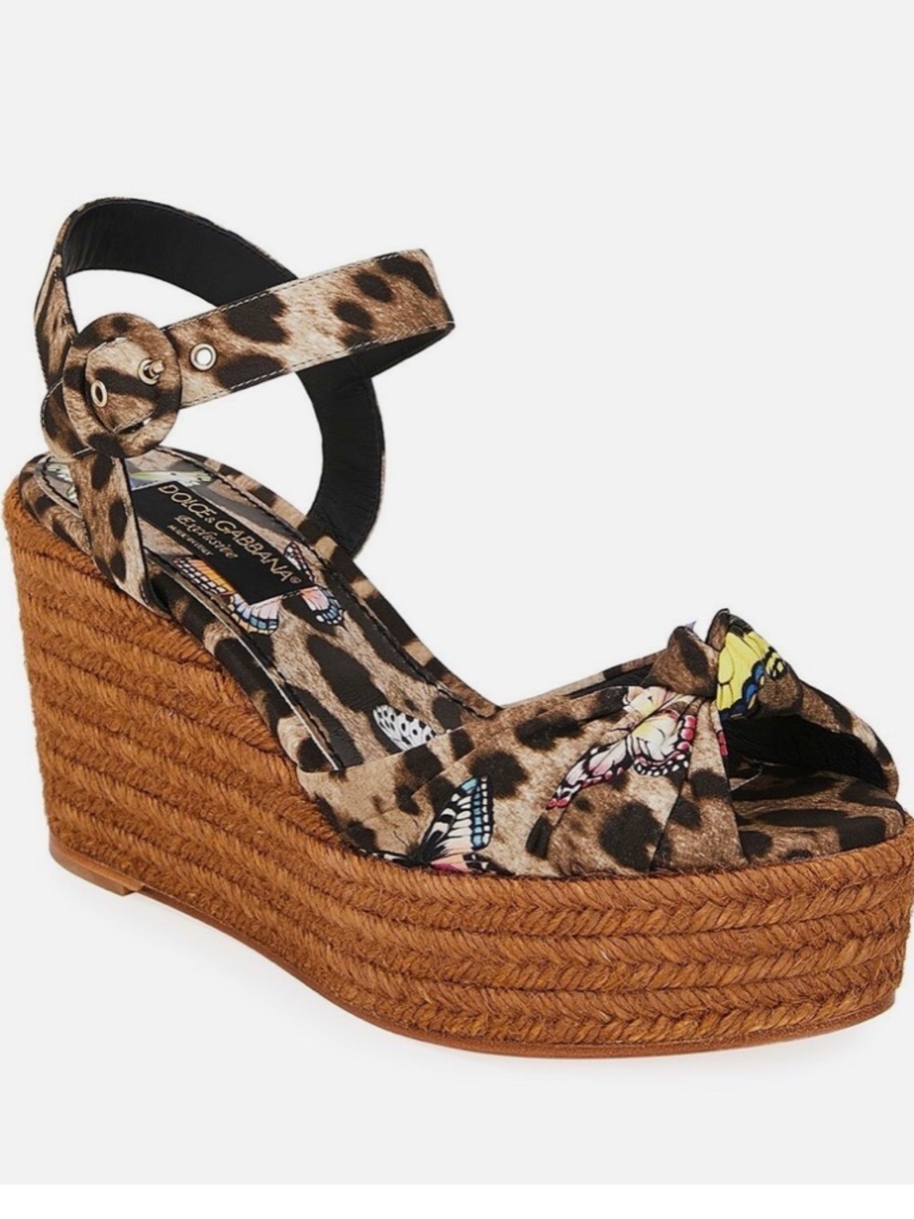 Dolce & Gabbana Leopard Print Butterfly Wedges Espadrilles with Box Size 10.5